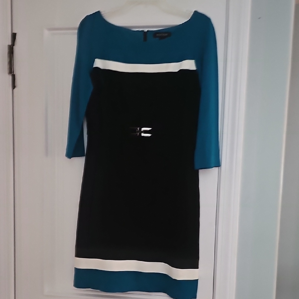 White House Black Market Teal and Black Long Sleeve Dress